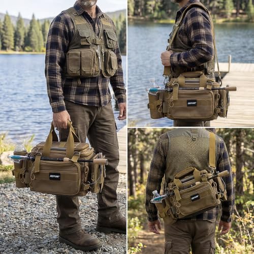 Fishing Tackle Bag with 4 3600 Tackle Boxes (C2:Khaki with 4 Tackle Boxes / Small)