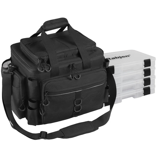 Fishing Tackle Bag with Rod Holders & Cooler Main Compartment (Black)