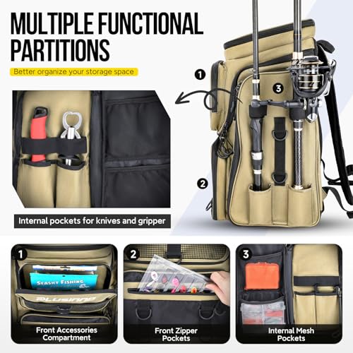 Fishing Backpack with Rod Holders (Khaki)
