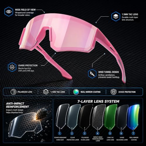 3 Pack Polarized Sports Sunglasses UV400 (A2-black+white Pink+pink)