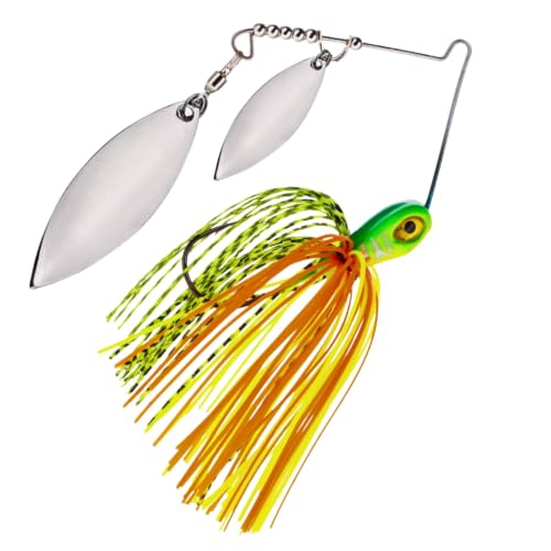 Spinner Bait Compact Profile Fishing Lure with Flash and Vibration for Bass (Hot Tiger / 1/4 Oz)