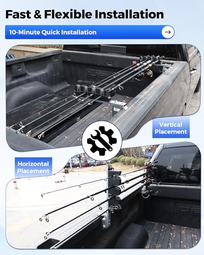 Aluminum Fishing Rod Holder for Truck Bed Holds 4 Fishing Rods (4 Rods for Truck Bed)