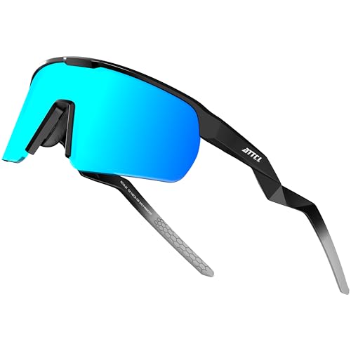 Lightweight Running Sunglasses Women Men Wrap Around UV400 Sports (2026-black Frame-blue Lens /Mirrored)