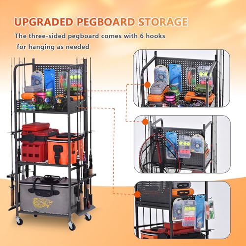 Heavy Duty Fishing Rod Rack with Pegboard & Hooks (10 Rods & Pegboard)