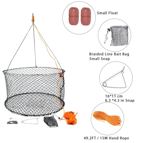 Crab Ring Trap Two Ring Crab Kit with Harness and Bait Clip Fishing Crabbing Net for Board Kayak Dock and Pier Net