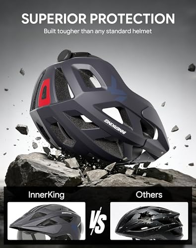 Adult Bike Helmet Rear Light & OTG Magnetic Goggles for Men Women (Grey / Large)