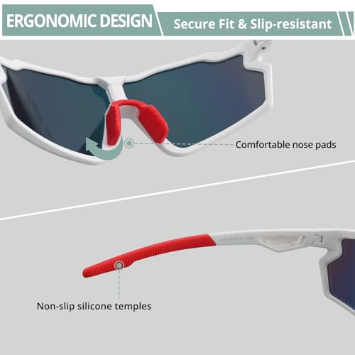 Sports Sunglasses for Men Women Wrap Around UV400 Protection (White)