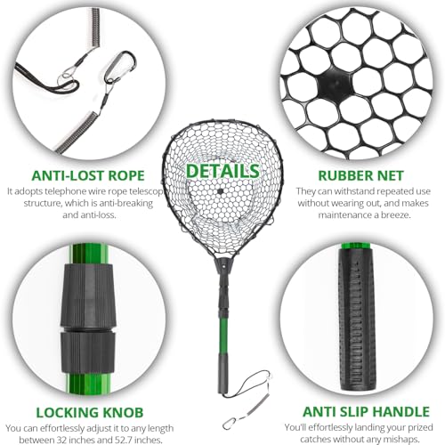 Rubber Fishing Net with Handle (L, Hoop Size: 20.3″ x 16″)