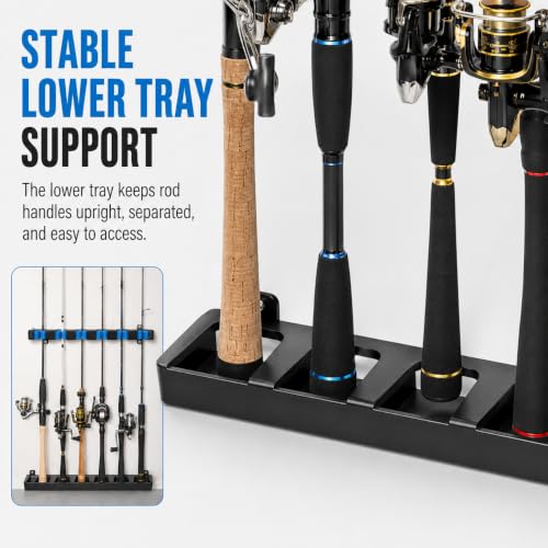 Fishing Rod Holder Wall Mount Rack Organizer (Vertical (Black-Blue))