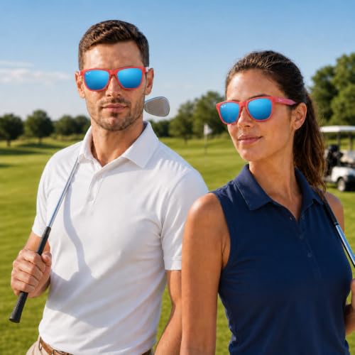 Polarized Golf Sunglasses and Hiking Sunglasses for Men Women (Rose Red / Blue Mirror)