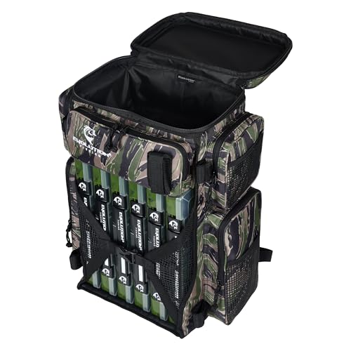 Evolution Fishing Drift Series 3700 Tackle Backpack with QuikLatch System & 2 Rod Holders (3700 / Tiger Stripe)