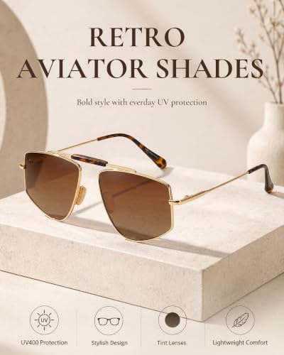 Tangle Free Polarized Aviator Sunglasses for Women (A03- Gold/Brown)