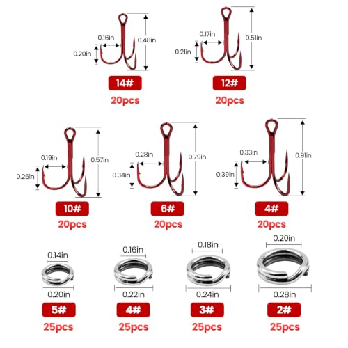 25/50/200pcs Treble Hooks Red, Replacement Hooks for Hard Lures (Mixed Set_200pcs)