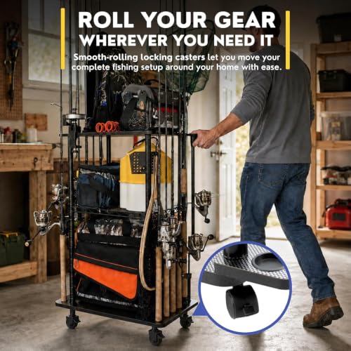 Fishing Rod Holders for Garage W (Black / 12-Rod tackle cart)