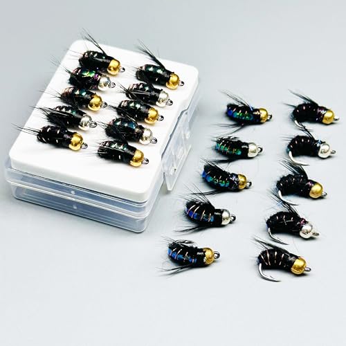 10Pc Fishing Lure #8 Bright Colors Brasshead Bionics Humpy Fly Nymph Wet Flies Insect Bait Pike Trout Salmon Bass Fly Fishing Flies (Black)