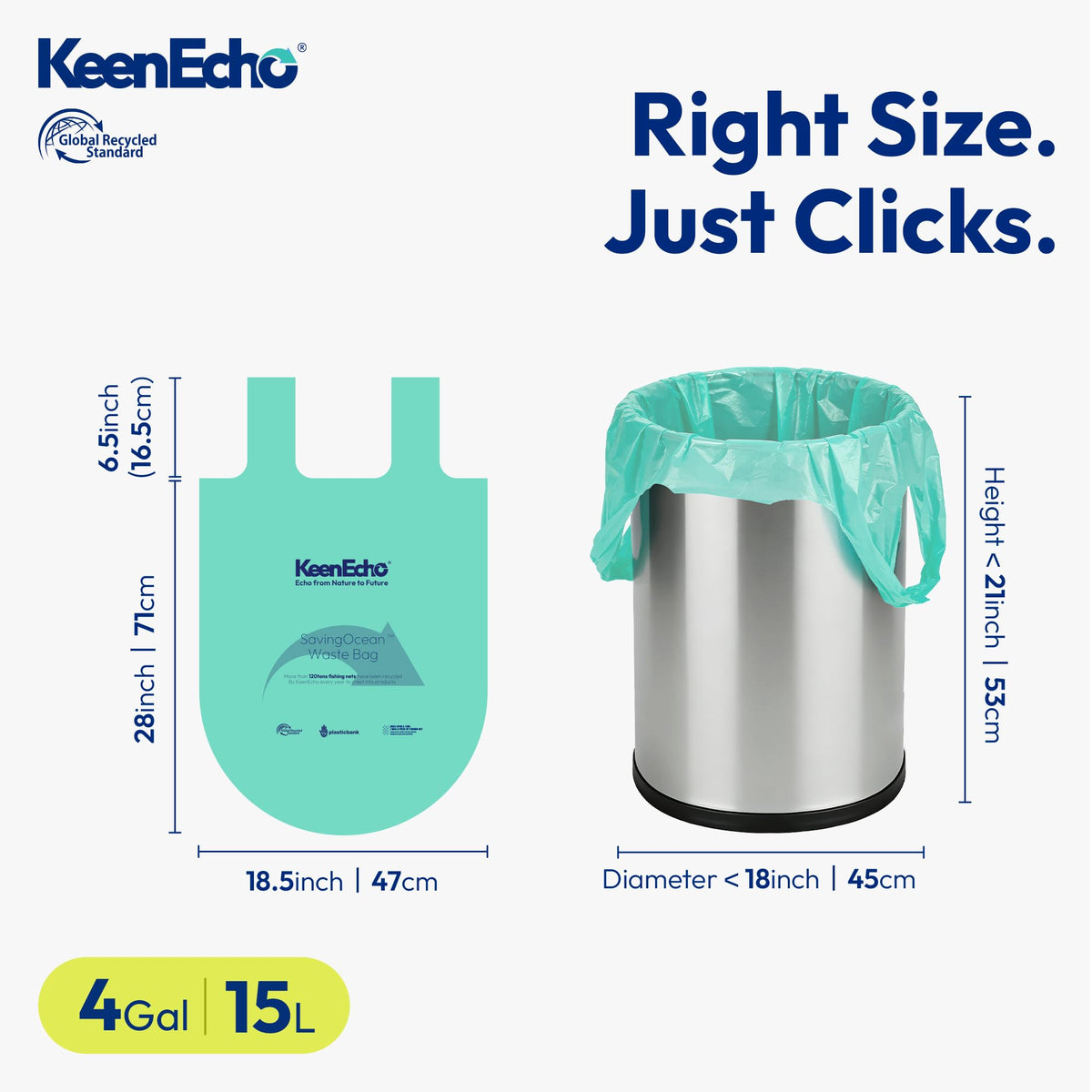 4 Gallon 50 Counts Small Green Trash Bags with Handle (Green 4 Gal / 1 Roll)