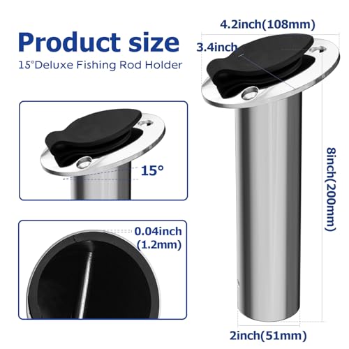 15 Degree Fishing Rod Holder 2 Pack (Stainless Steel - 15 Degree with Cap)