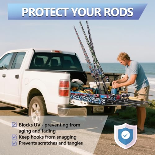 2Pcs Neoprene Fishing Rod Sleeves (Cyan Camo / 65" - 2Pcs)