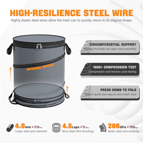 23Gallon Collapsible Pop Up Camping Trash Can with Hard Bottom (Gray / 23 Gallons)