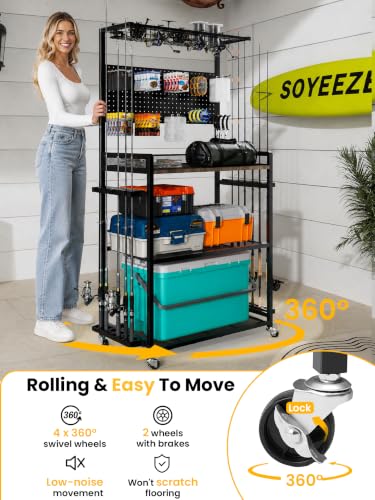 Fishing Rod Holders for Garage (Black / Large with wheels)