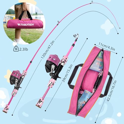 Kids Fishing Pole Set (Pink Pole Set with Folding Stool / 1.2M 3.9FT)
