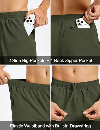 Men's Hiking Fishing Shorts UPF 50+ Quick Dry Lightweight 6" Summer Casual Shorts with Zipper Pockets Green (XX-Large / Green)