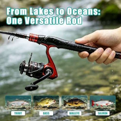 Fishing Rod and Reel Combo Kit (BLACKRED / 5.9FT/1.8M)