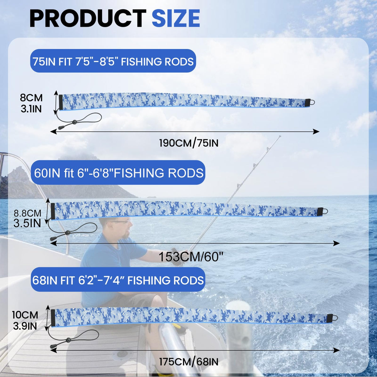 Neoprene Fishing Rod Sleeve Rod Socks for Casting (60" / Blue camo)