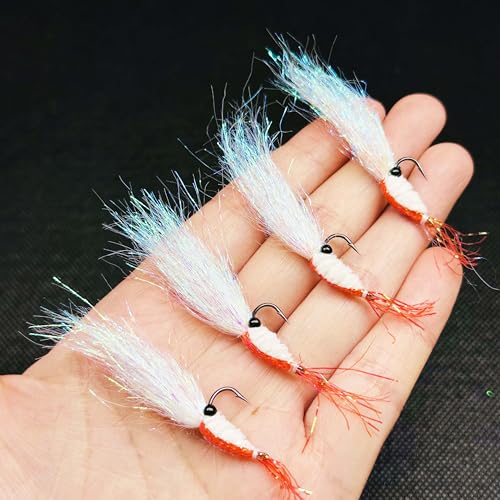 8Pc Bionics Crystal Flash Silk Shrimp Artificial Lures Fly Fishing Flies Saltwater Freshwater Bait Fishing for Bass Trout Salmon Hook Size #6 (Red)