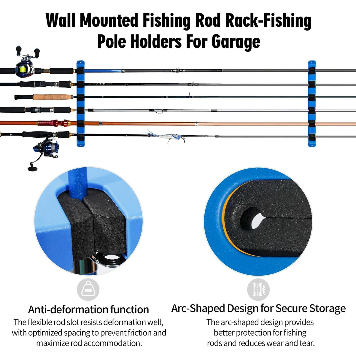 Fishing Rod Holder for Garage (Horizontal Blue, 1 Pair)