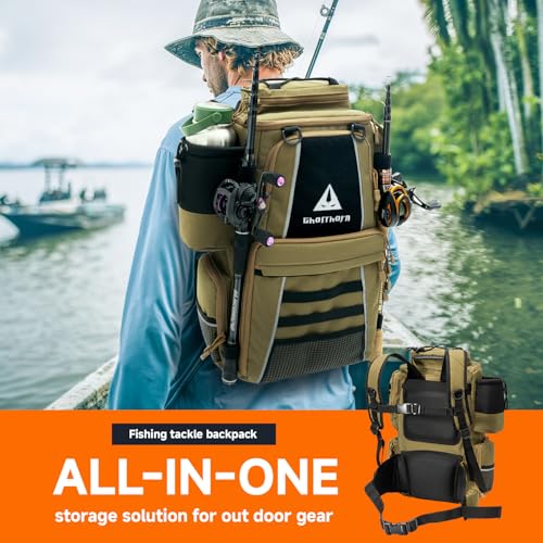 43L Fishing Tackle Backpack with 4 Tackle Boxes & Rod Holder (With 3600*4 Khaki (43l))