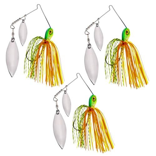 Spinner Bait Compact Profile Fishing Lure with Flash and Vibration for Bass (Hot Tiger / 1/2 Oz)