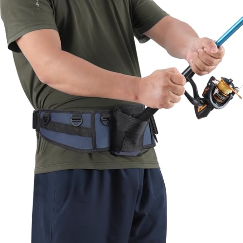 Fishing Belt Rod Holder Adjustable Fishing Fighting Waist Belt (Navy Blue（without Detachable Bag）)