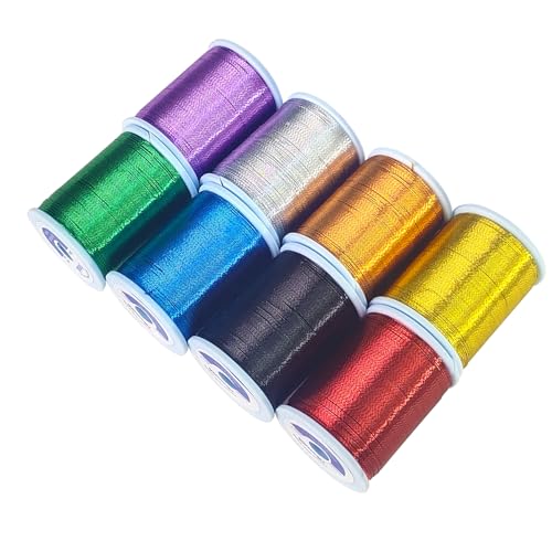 Metallic Fishing Rod Wrapping Thread for Guide Replacement (8 Pack Rainbow Color Metallic Thread)
