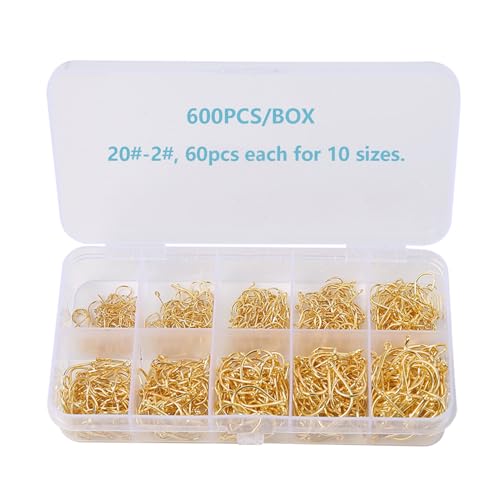 Small Fishing Hooks for Freshwater (600pcs (#2-#20) / Gold)