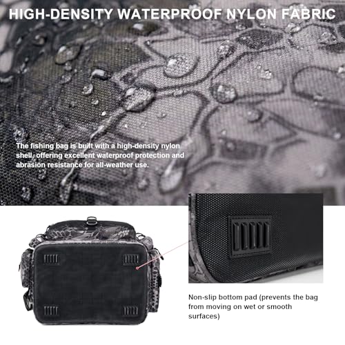 Fishing Tackle Bag with Rod Holders & Cooler Main Compartment (Camouflage Black)