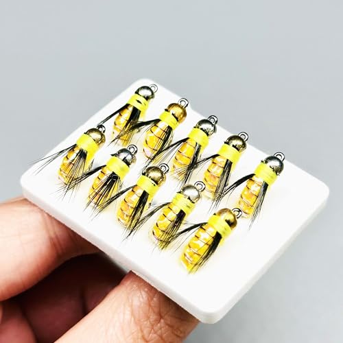 10Pc Fishing Lure #8 Bright Colors Brasshead Bionics Humpy Fly Nymph Wet Flies Insect Bait Pike Trout Salmon Bass Fly Fishing Flies (Yellow)