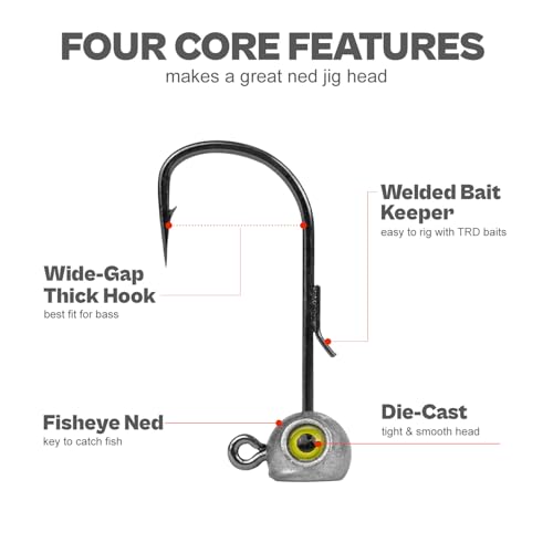 15 Pack Fish Eye Ned Rig Jig Heads with Welded Wire Bait Keeper (Natural / Assorted Weights - 15Pack)
