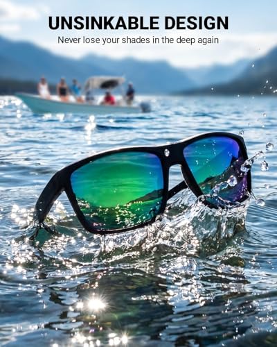 Floating Sunglasses for Men Women (P1 Black Floating Frame/Green Mirrored Lens)