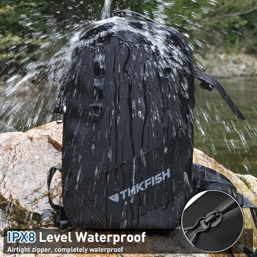 IPX8 Waterproof Fishing Backpack with Rod Holder (Black)