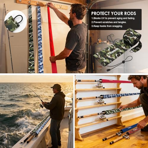 Neoprene Fishing Rod Sleeve Rod Socks for Fishing Poles Sleeve Rod Cover Rod Protector for Casting Spinning Trolling Fishing Rod Storage Durable (60" / Green Camo 2PCS)