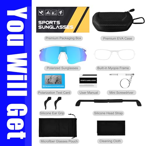 Polarized Sports Sunglasses for Men Women (White Blue)