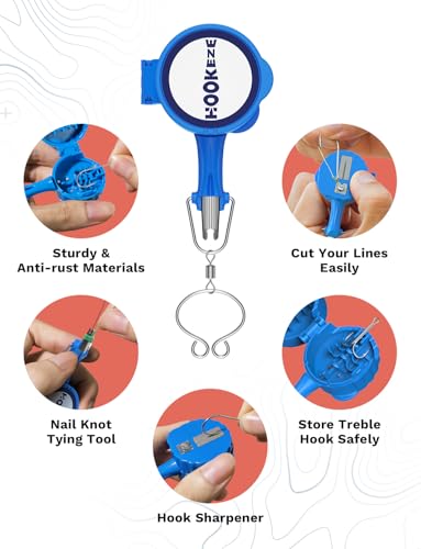 4-in-1 Fishing Knot Tying Tool, Treble Hook Covers Keeps Lures Safe, Hook Sharpener, Lure Wraps for Fishing Rod, Line Cutter Accessories Gifts for Anglers Fishermen (MultiPro, Oceanblue) (Oceanblue / Multipro)