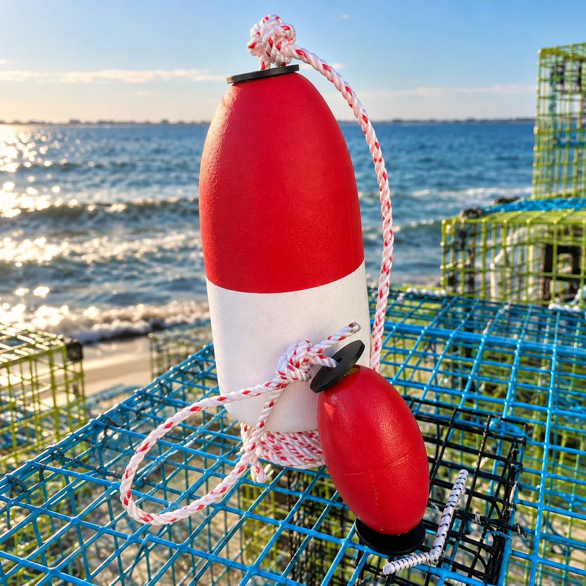 California Compliant Crab Trap Buoys (5" x 11" w/ 3" x 5" / White & Red (Cali Compliant))