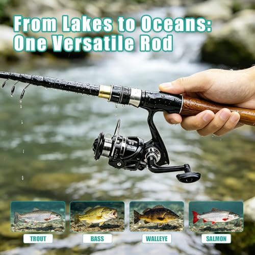 6.9FT Fishing Rod and Reel Combo Kit (WOOD / 6,89FT/2.1M)