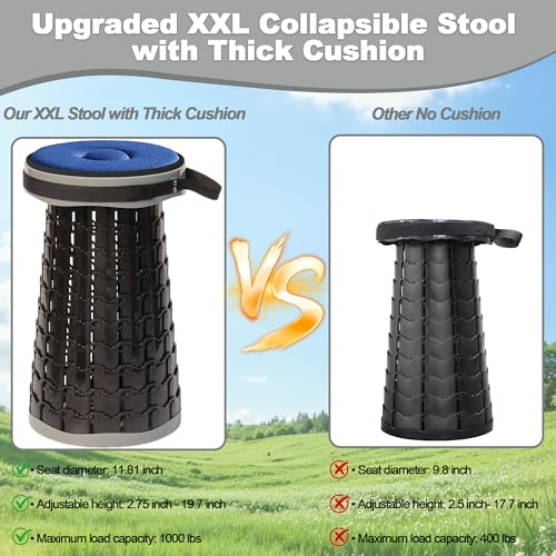 2026 Upgraded XXL 19.7" Collapsible Stool with Cushion (Grey-xxl / XX-Large)