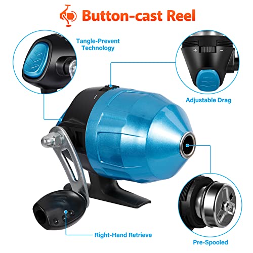 Kids Fishing Pole with Spincast Reel Telescopic Fishing Rod Combo Full Kits for Boys