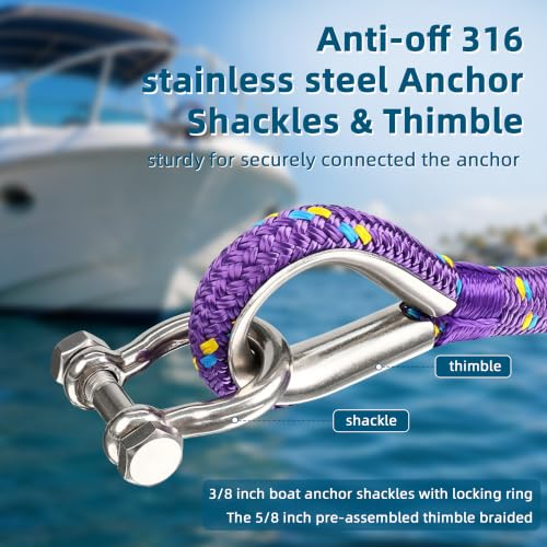 Boat Anchor Rope and Chain Kit (5/8 Inch 50 FT Rope with 5/16Inch 4FT Chain)