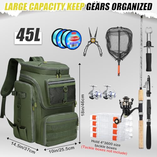 45L Fishing Backpack with Rod Holders & Built