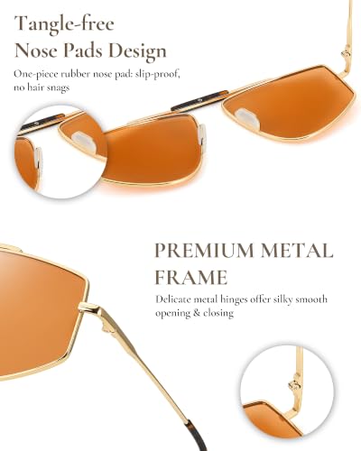 Tangle Free Polarized Aviator Sunglasses for Women (A04- Gold/Orange)